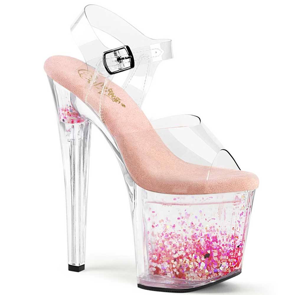 Pleaser - ENCHANT708AQUA03 Sandale à bride à la cheville, Pole dance chaussures - Transparent/Rose Product image